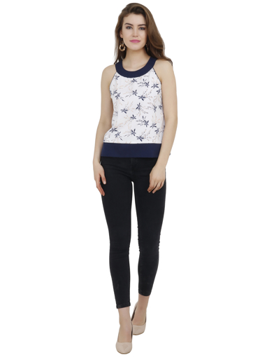 Picture of Printed White Polycrepe Round Neck Casual Tops